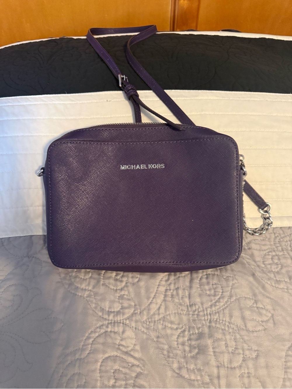 Michael Kors Purple Saffiano Crossbody Bag with Chain Detail